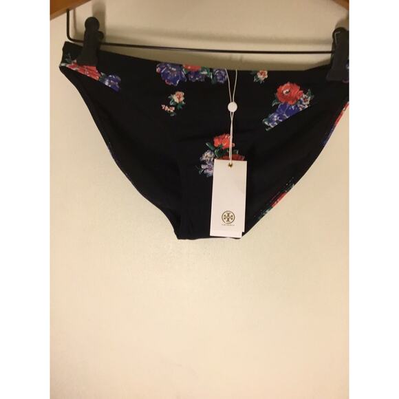 TORY BURCH SWIMWEAR BLACK TEA ROSE FLORAL PRINT BIKINI BOTTOMS HIPSTER Sz XS NWT - Picture 2 of 8